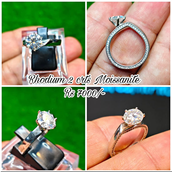 Rhodium 2 crts Moissanite Ring | Silver Ring